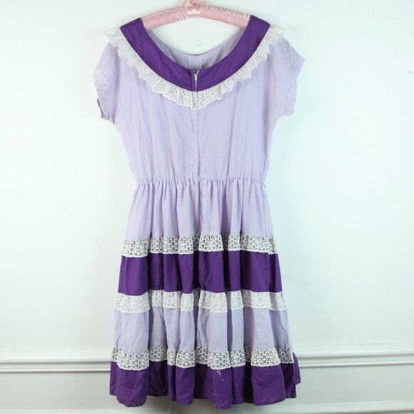 FLAW Vintage Handmade Square Dance Dress Purple Ruffle Cottagecore M Cupcake - Picture 11 of 15